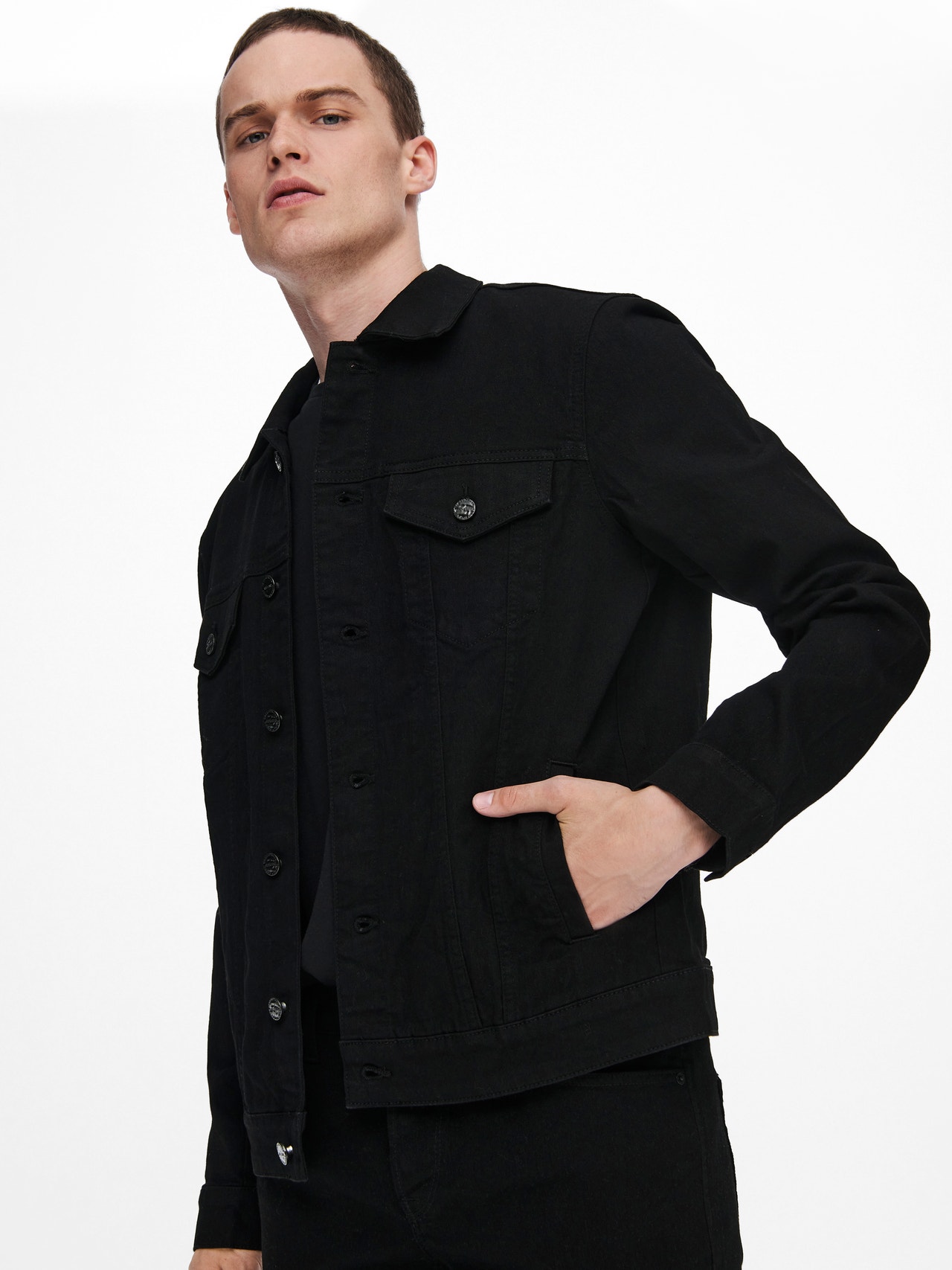 ONLY & SONS Rundhals Ärmelbündchen mit Knopf Jacke -Black Denim - 22013464