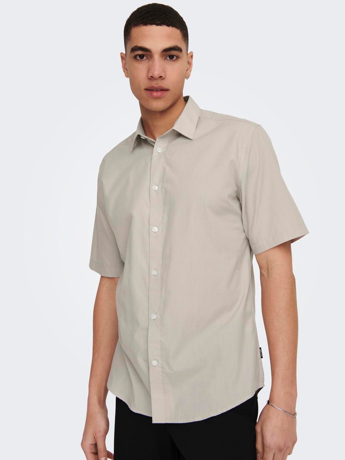 ONLY & SONS Slim Fit Short Sleeved Shirt -Silver Lining - 22015475