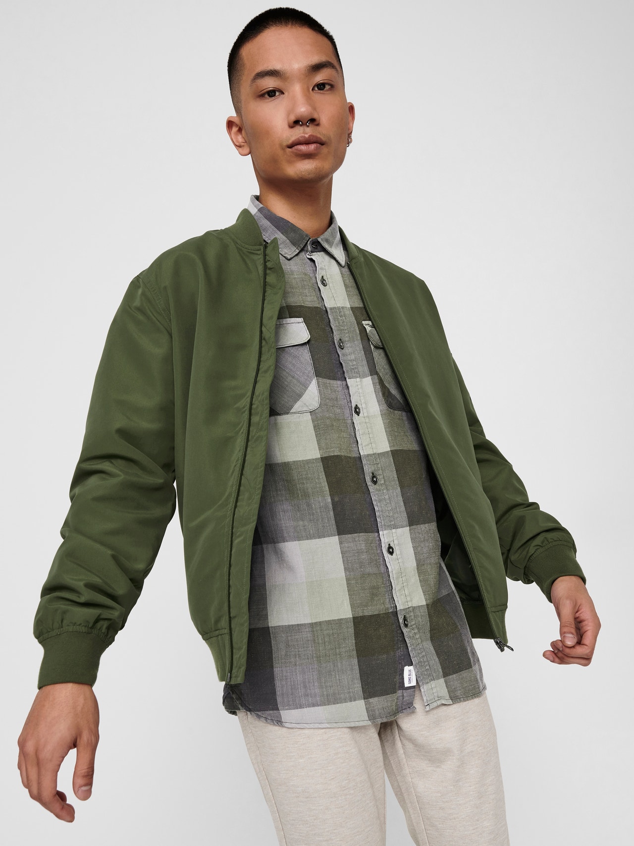 ONLY & SONS Solid color bomber jacket -Olive Night - 22015866