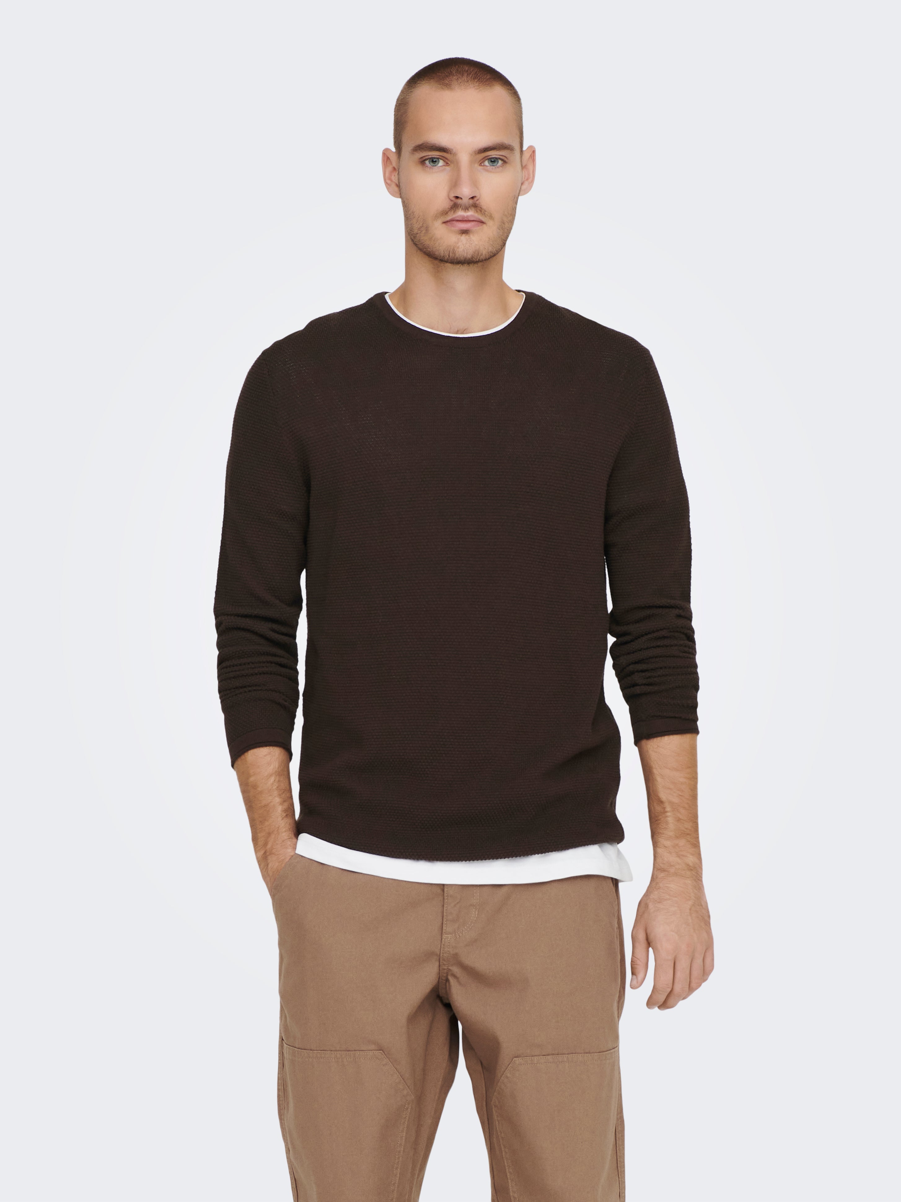 Crew neck Pullover | Dark Brown | ONLY u0026 SONS®