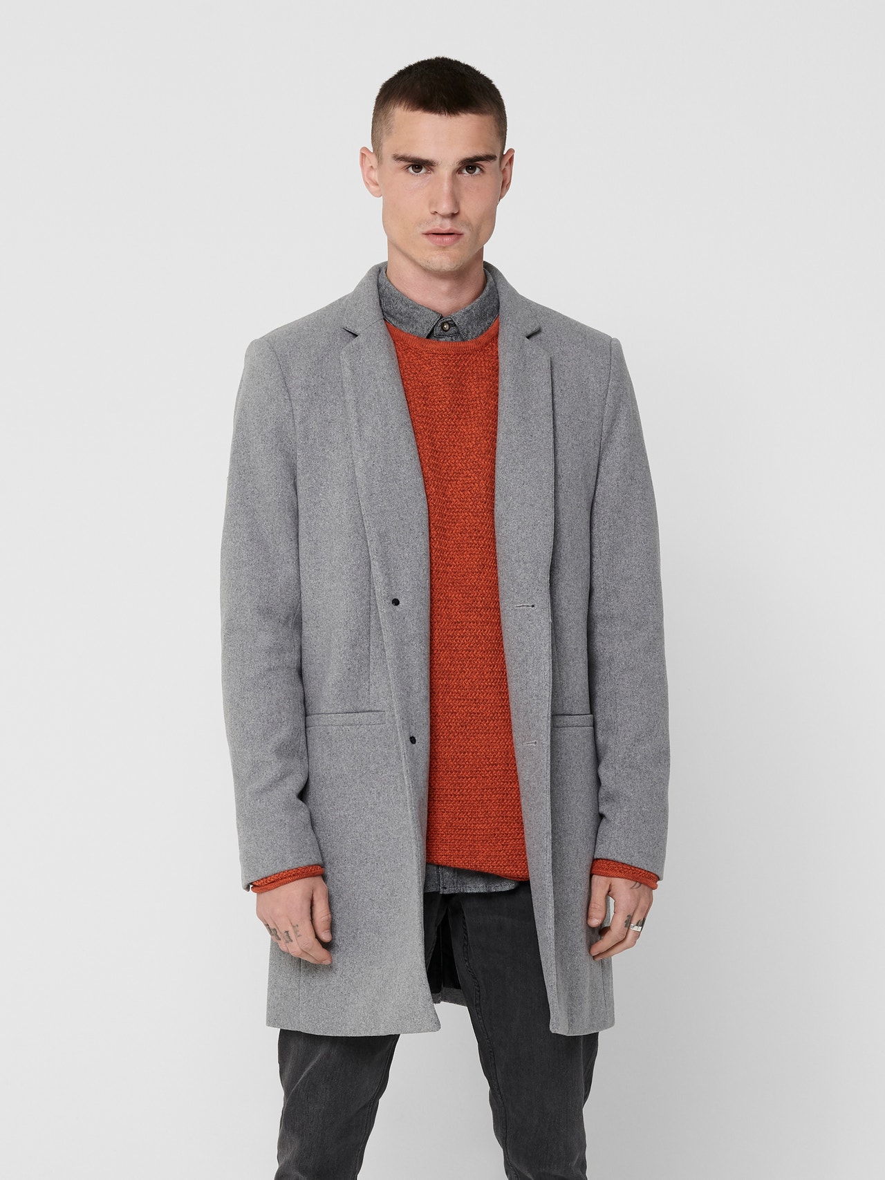 High neck Coat | Light ONLY SONS® | & Grey