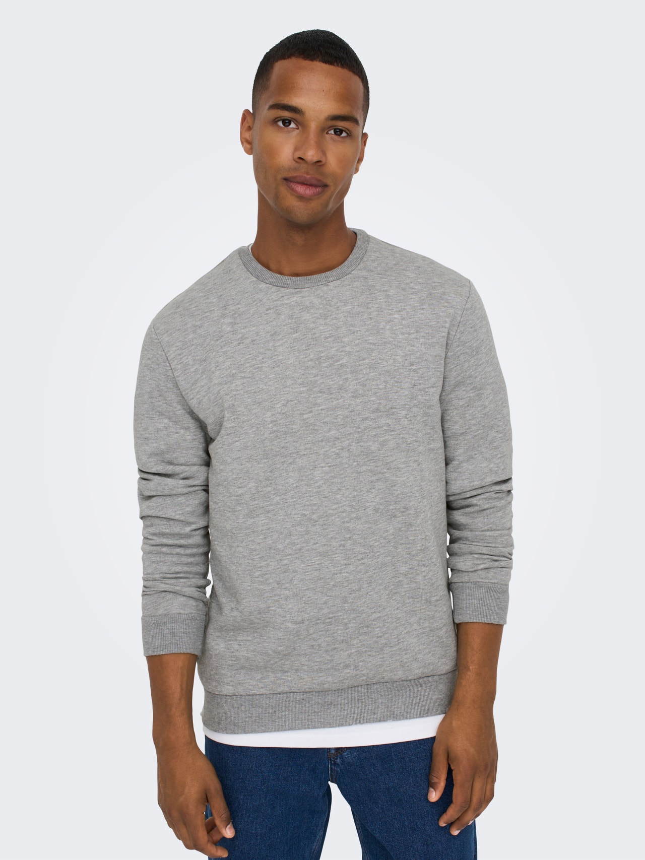 ONLY & SONS Sweat-shirt Regular Fit Col rond -Light Grey Melange - 22018683