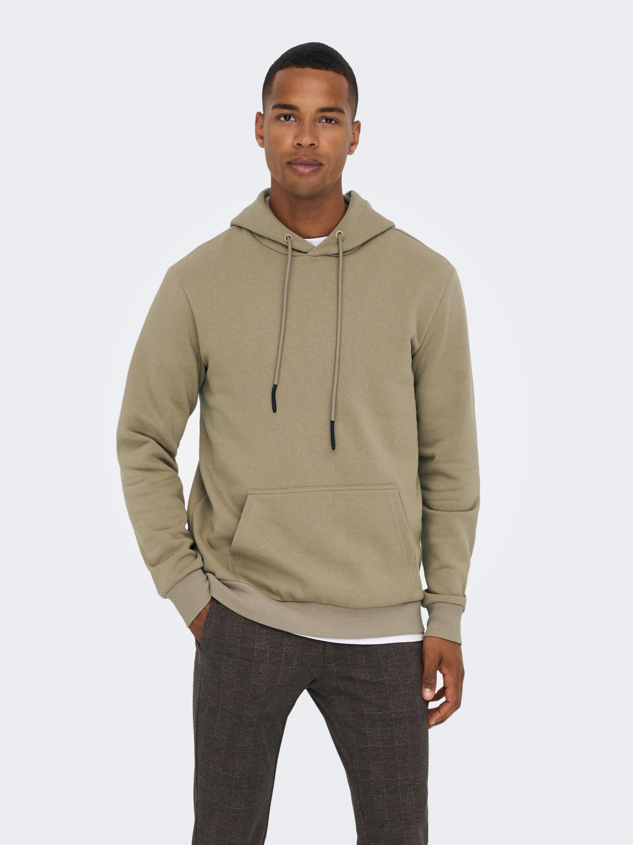 ONLY & SONS Ensfarvet hoodie -Chinchilla - 22018685