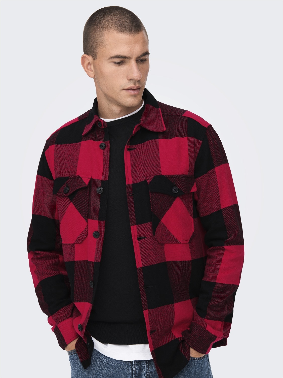 ONLY & SONS Regular fit Checked twill shirt -Fiery Red - 22019854