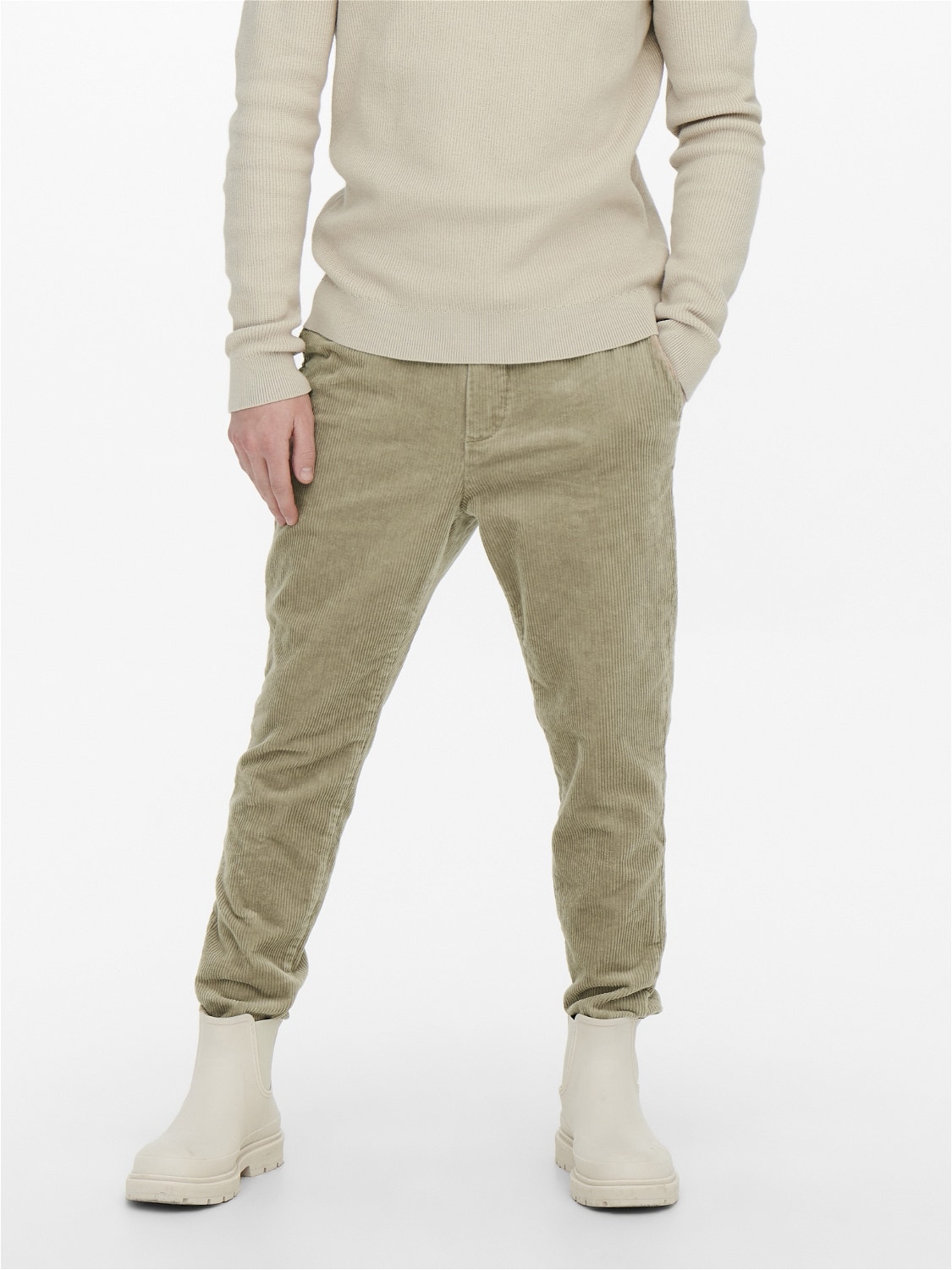 ONLY & SONS Tapered Fit Mid rise Elasticated hems Trousers -Chinchilla - 22019912