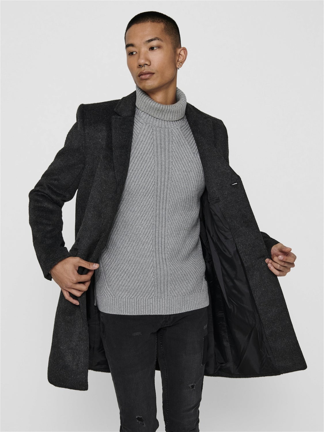 Mens longline wool clearance coat