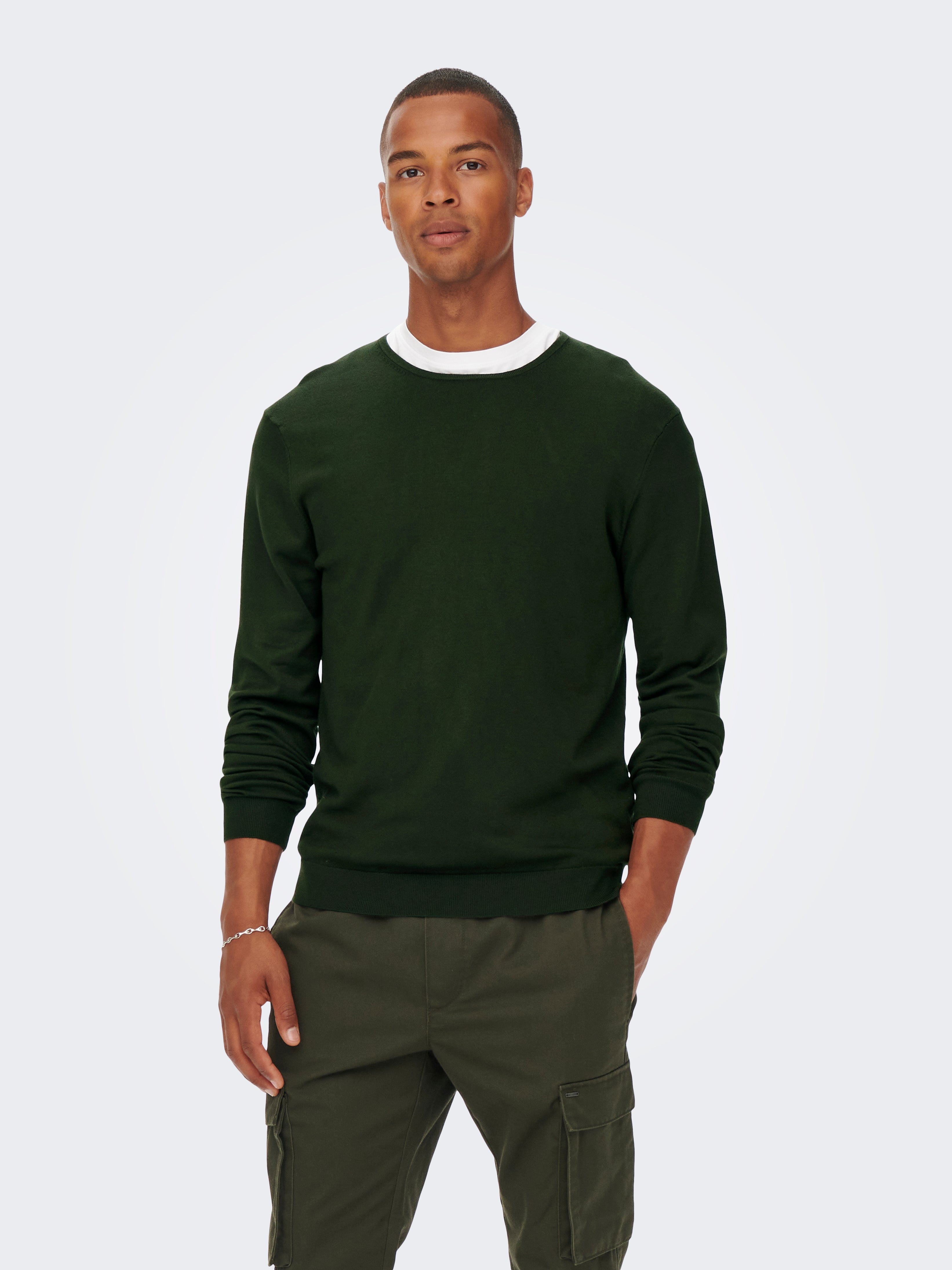 Solid color knitted pullover | Dark Green | ONLY u0026 SONS®