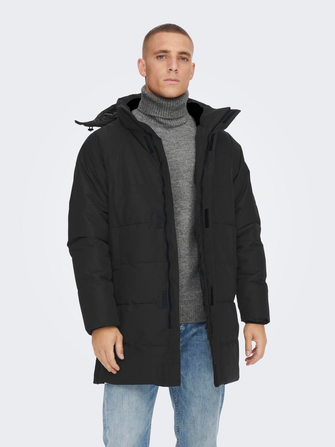 Mens parka 2025 with detachable hood