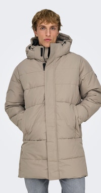 Only & Sons heavyweight puffer jacket in black and grey colour block | ASOS