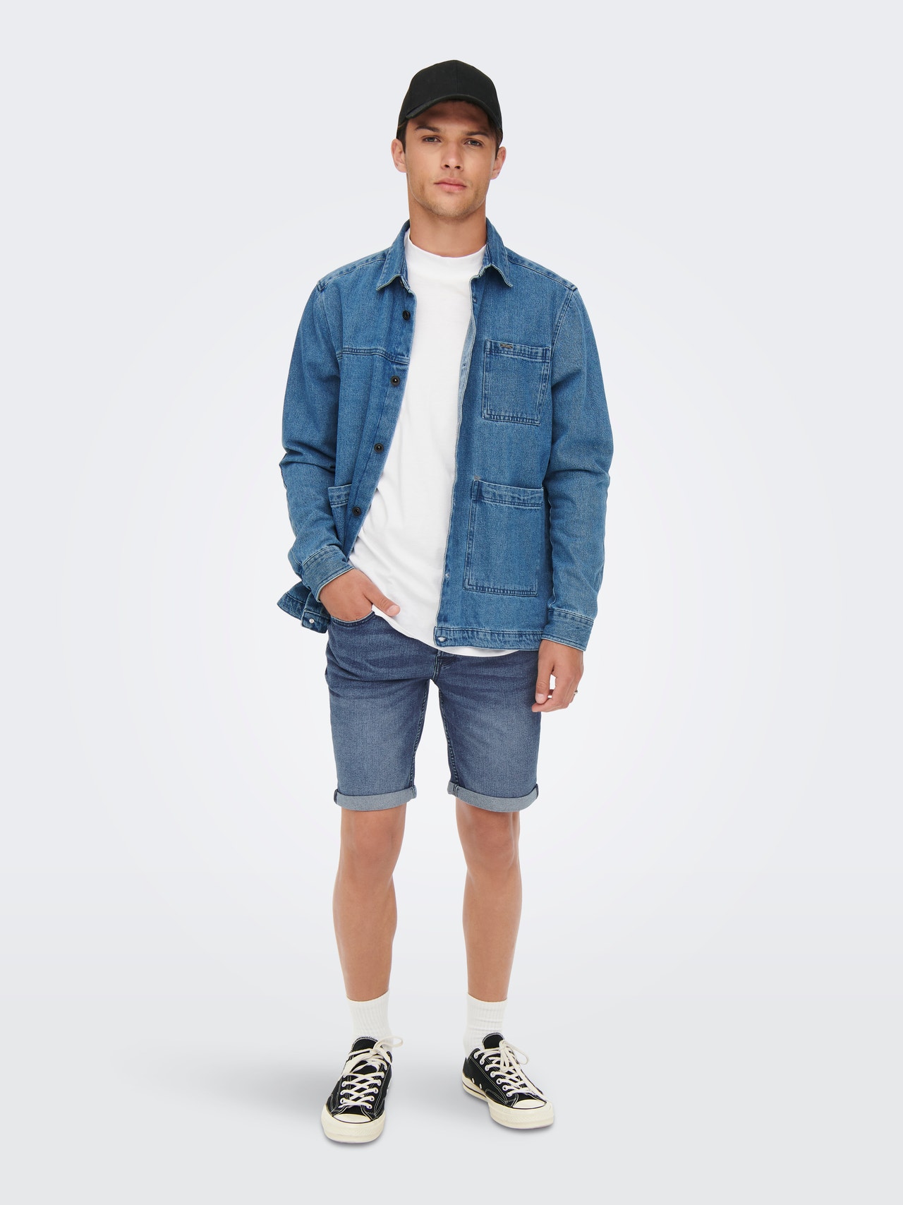 ONLY & SONS Slim Fit Medelhög midja Shorts -Blue Denim - 22020754