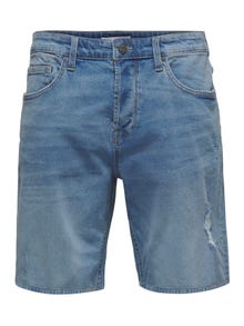 ONLY & SONS Middels høy midje Shorts -Blue Denim - 22020785