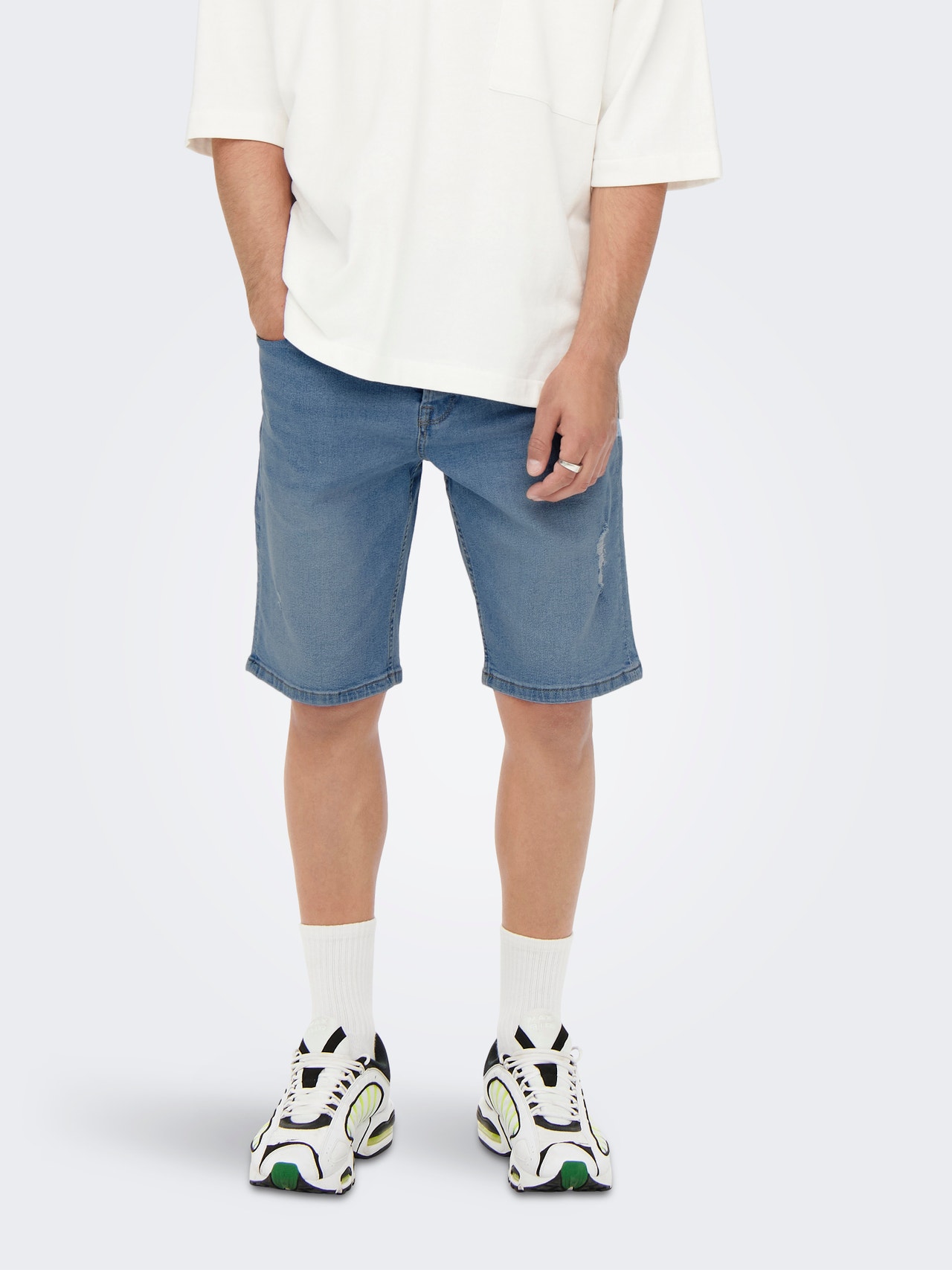 ONLY & SONS Middels høy midje Shorts -Blue Denim - 22020785