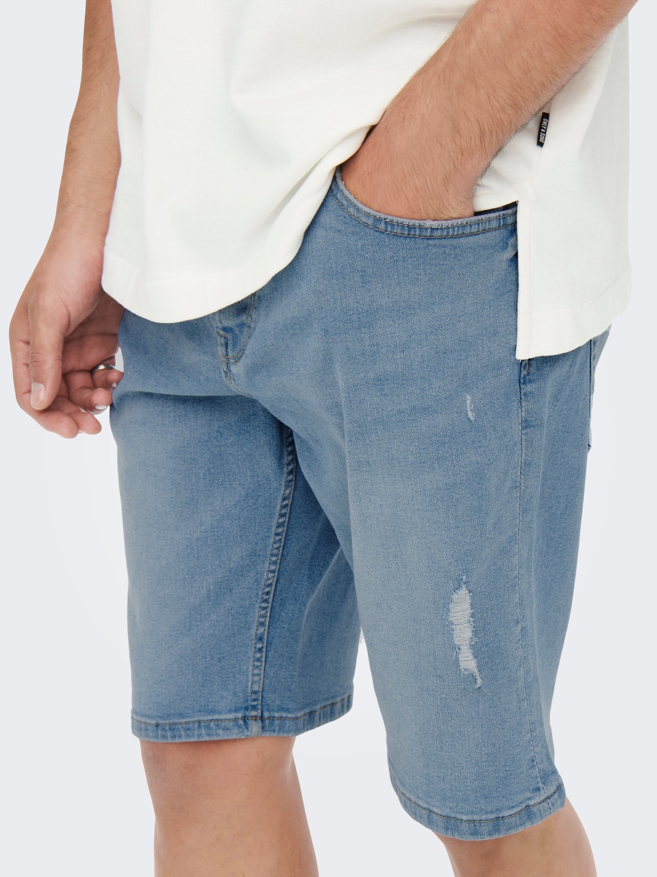 ONLY & SONS Medelhög midja Shorts -Blue Denim - 22020785