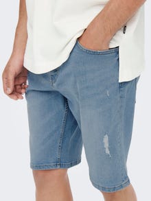 ONLY & SONS Middels høy midje Shorts -Blue Denim - 22020785