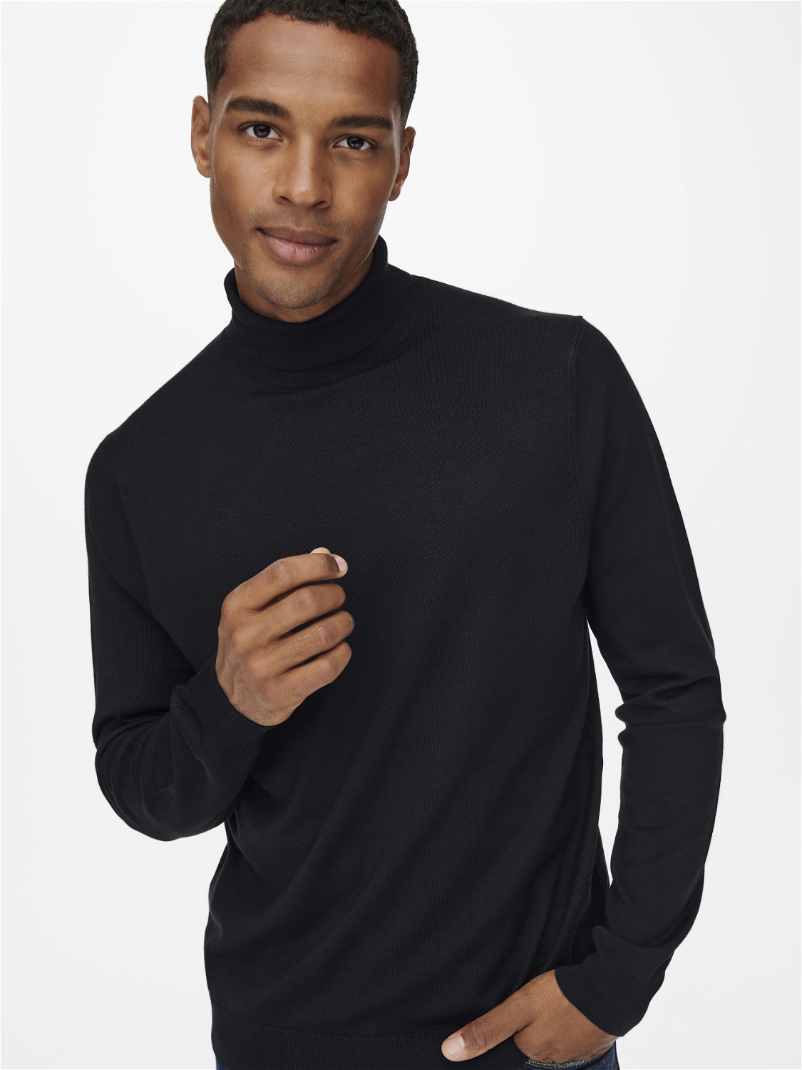 ONLY & SONS Normal passform Polokrage Pullover -Black - 22020879