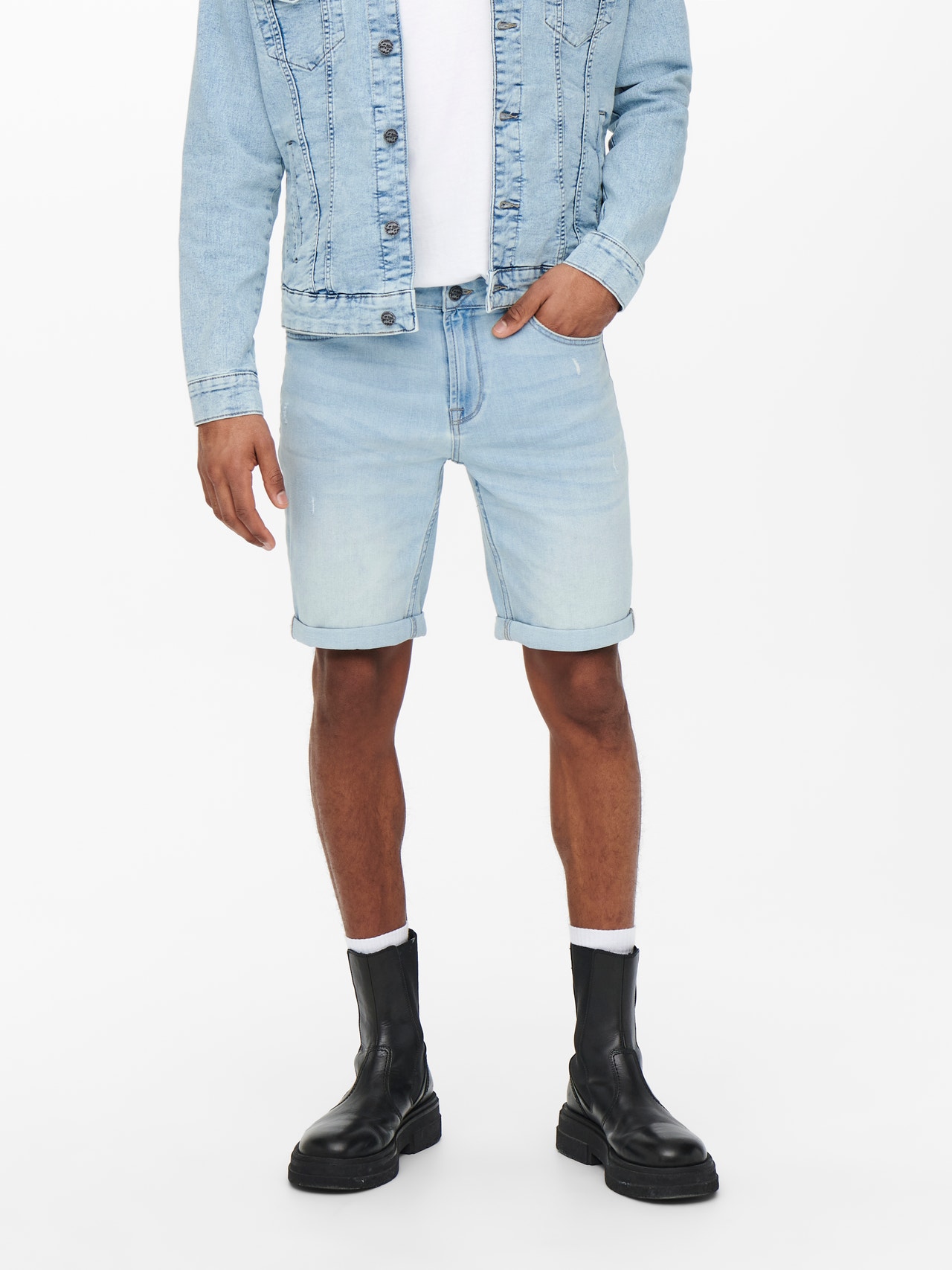 ONLY & SONS Mid waist Shorts -Blue Denim - 22021885