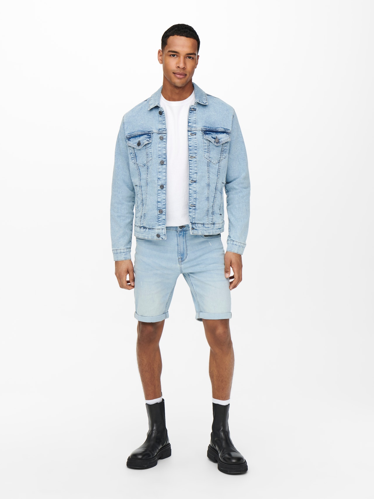 ONLY & SONS Medelhög midja Shorts -Blue Denim - 22021885