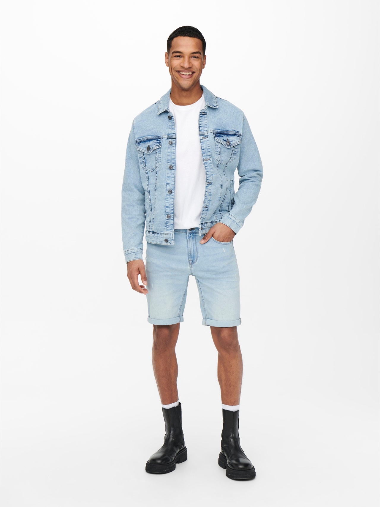 ONLY & SONS Medelhög midja Shorts -Blue Denim - 22021885