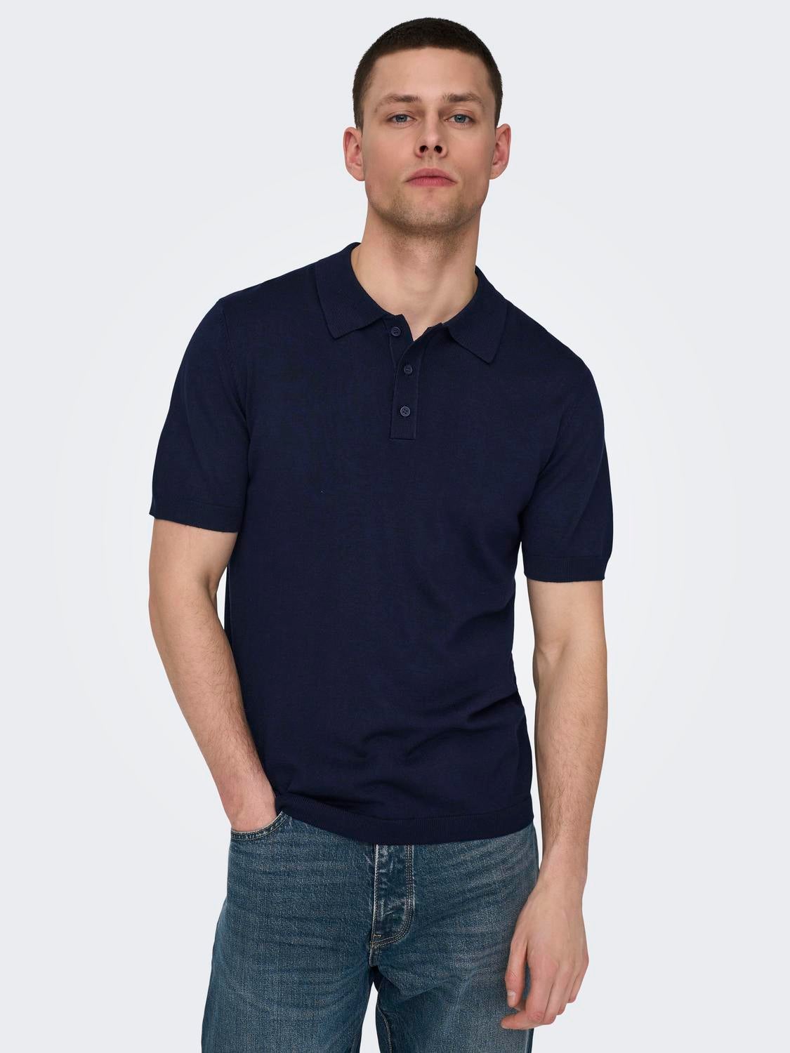 Mens navy hotsell knitted polo