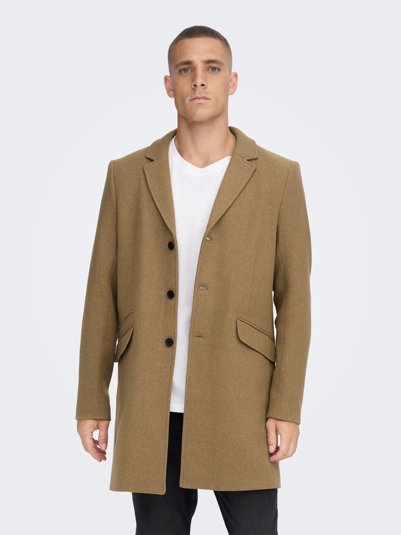 ONLY & SONS Reverse Slit with buttons Coat -Camel - 22022299