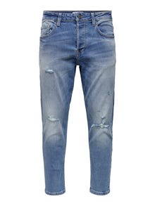 ONLY & SONS Tapered Fit Mid waist Destroyed hems Jeans -Blue Denim - 22022368