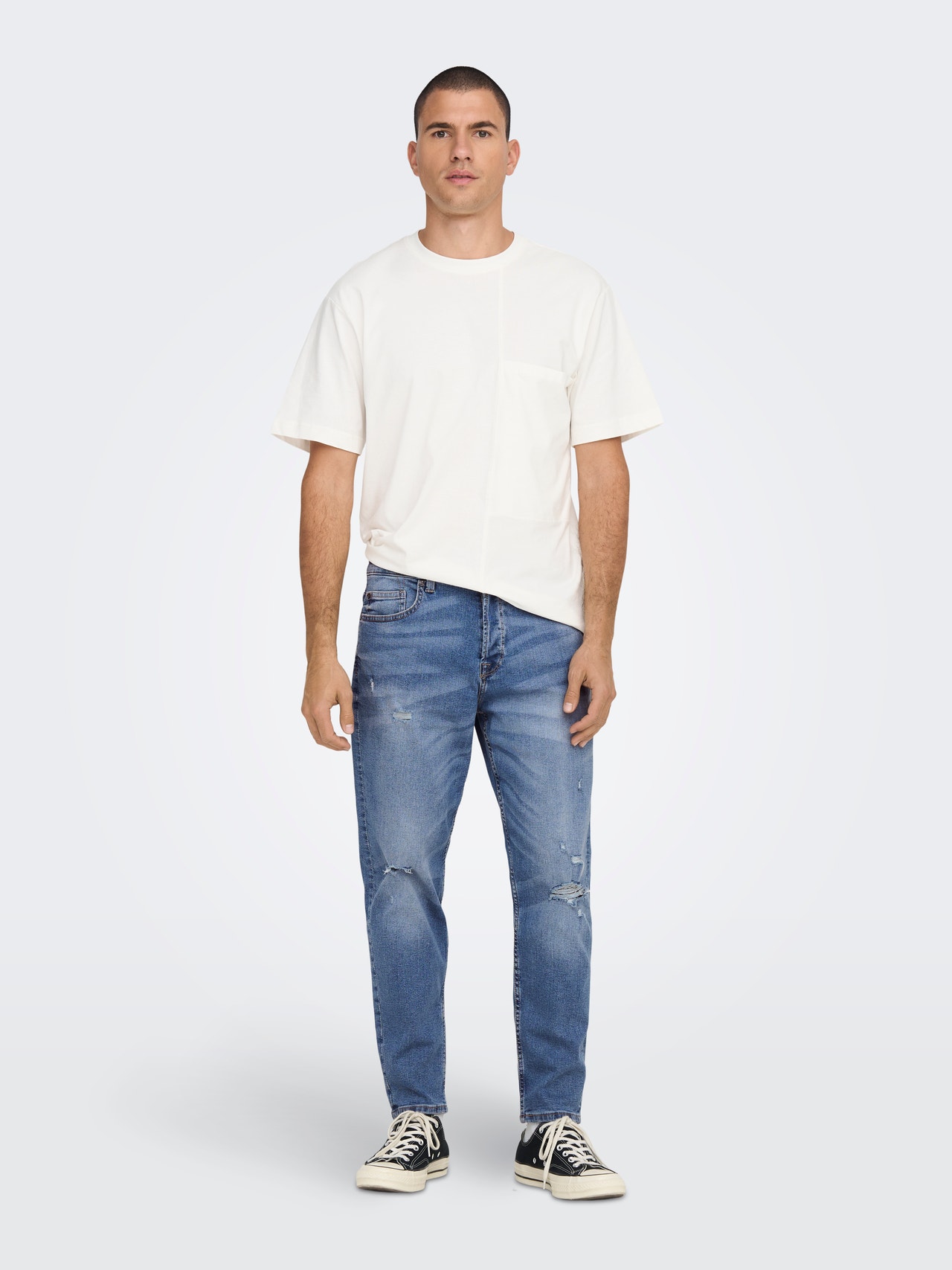 ONLY & SONS Jeans Tapered Fit Taille moyenne Ourlé destroy -Blue Denim - 22022368