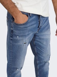 ONLY & SONS Tapered fit Mid waist Versleten zoom Jeans -Blue Denim - 22022368