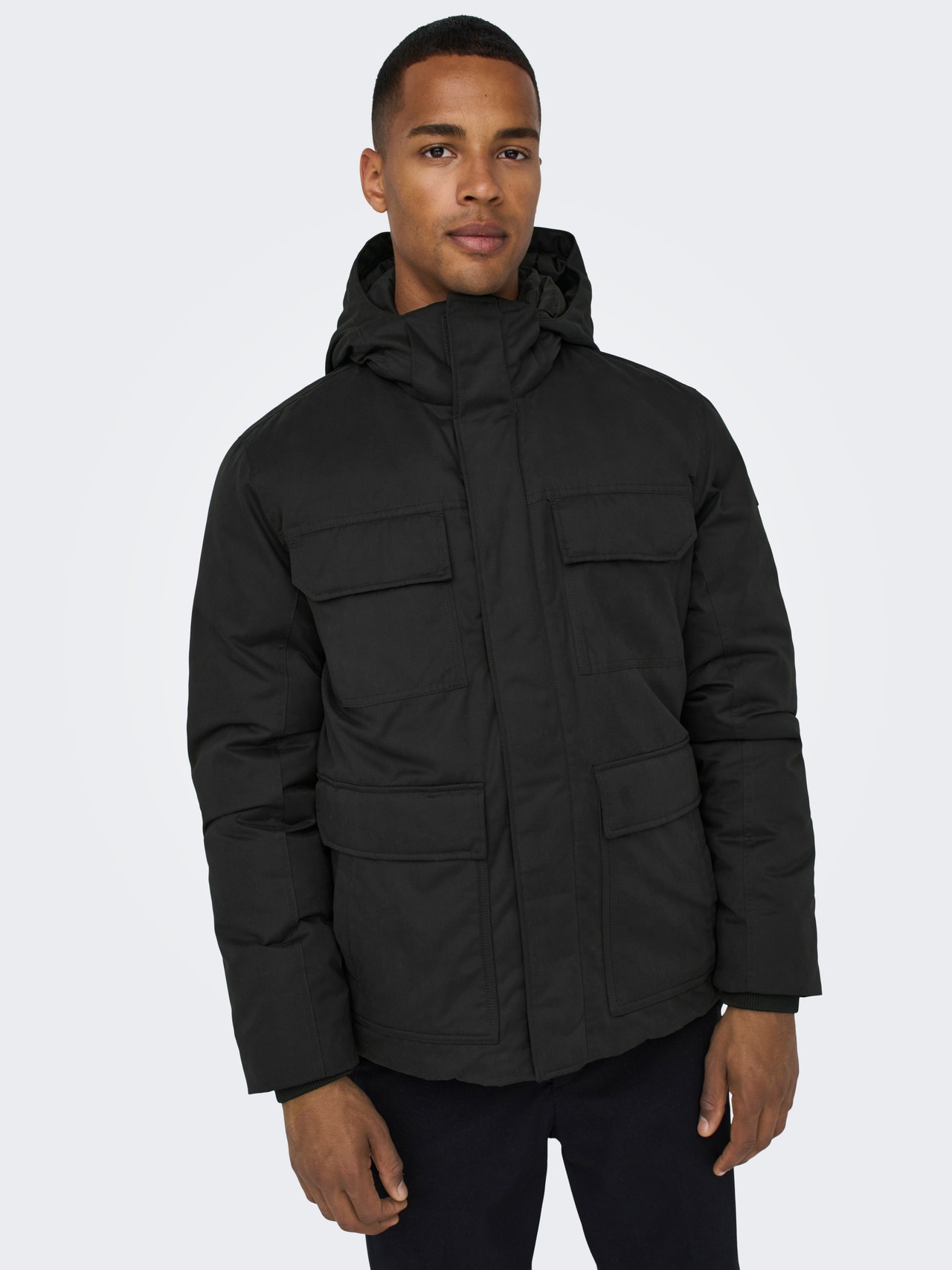 ONLY & SONS Hood with string regulation Jacket -Black - 22022466