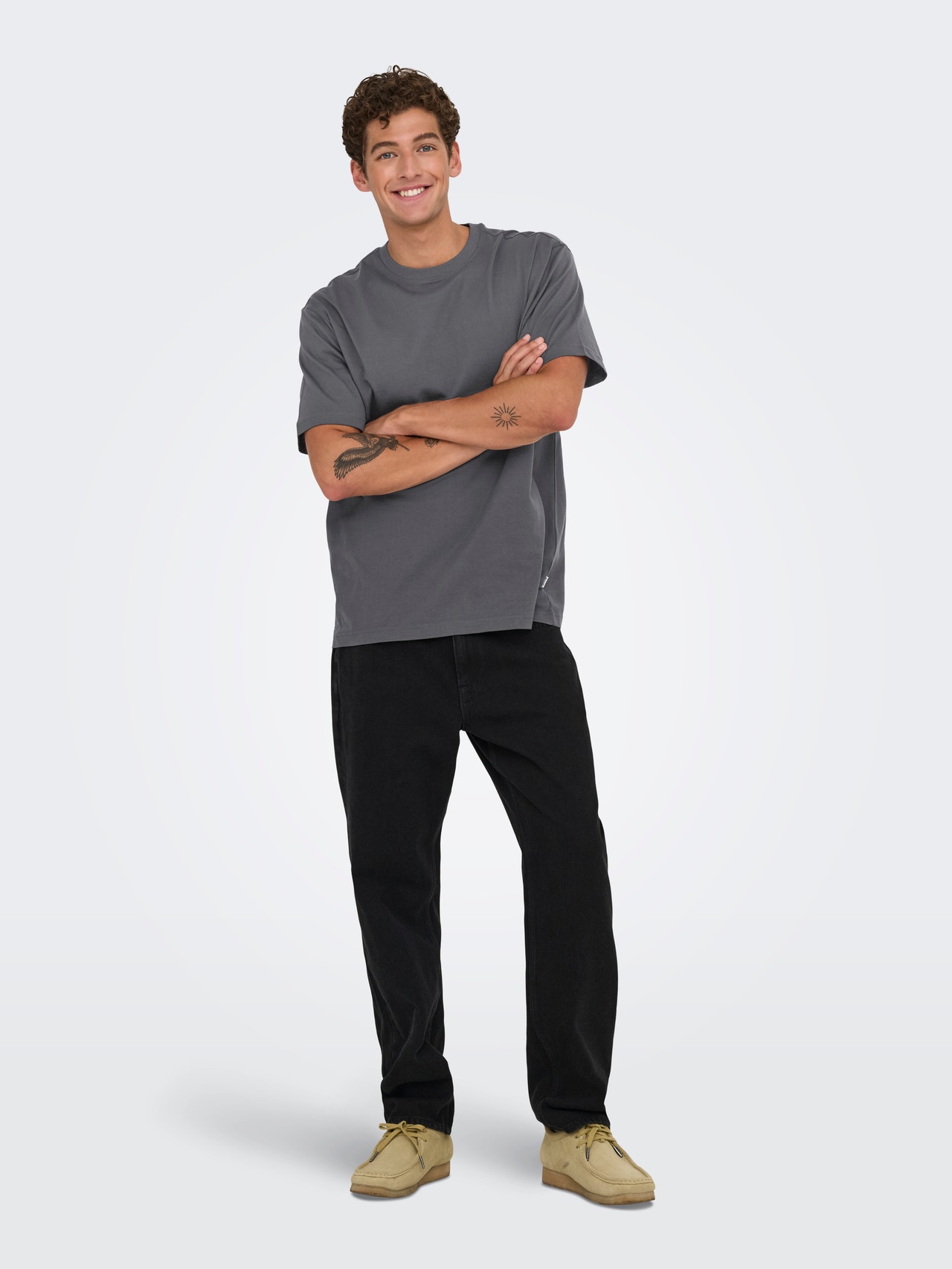 ONLY & SONS Avar lõige Ümmargune kaelus T-särk -Grey Pinstripe - 22022532