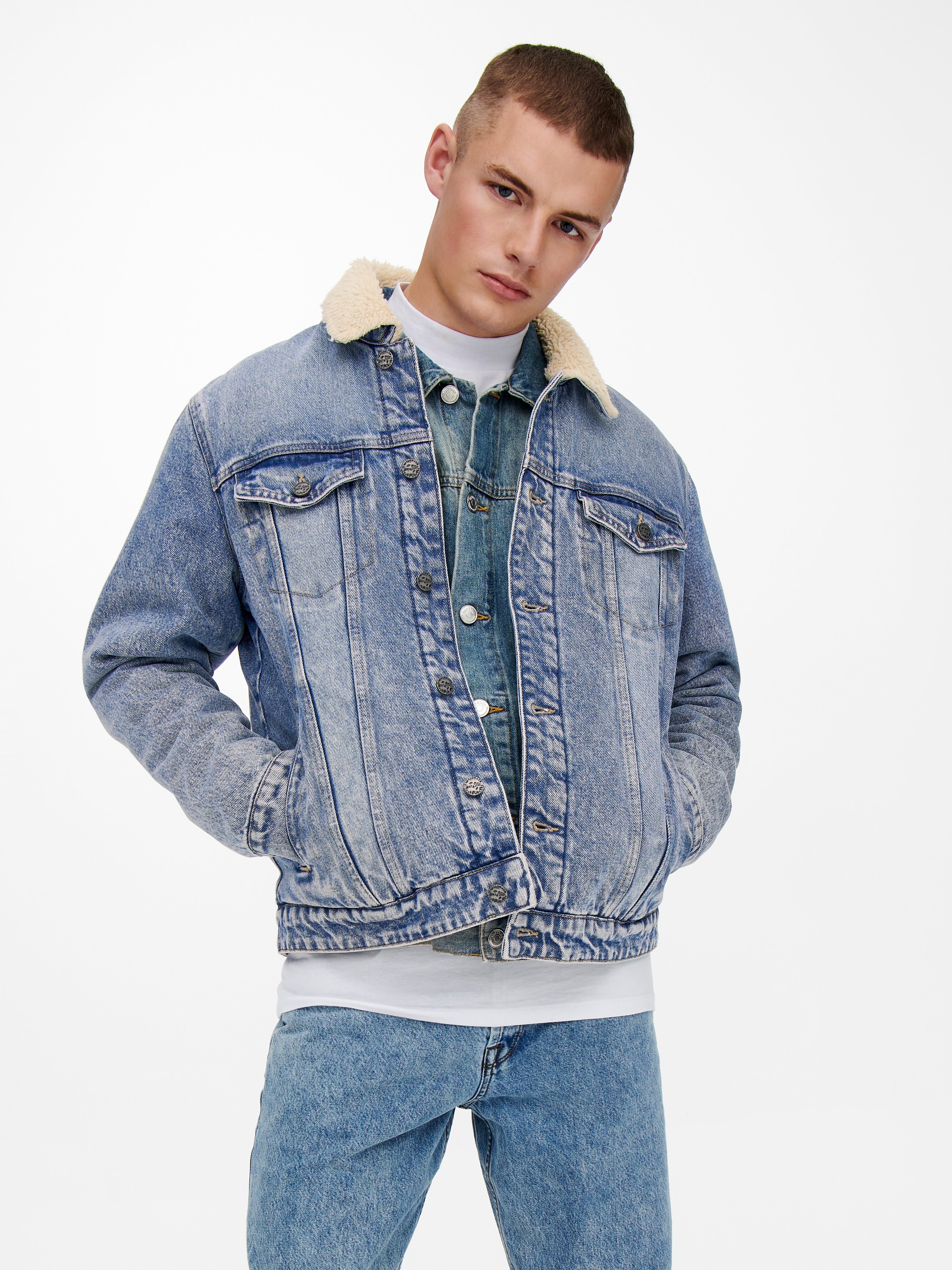 Is That The New Guys Flap Detail Borg Collar Denim Jacket ??| ROMWE