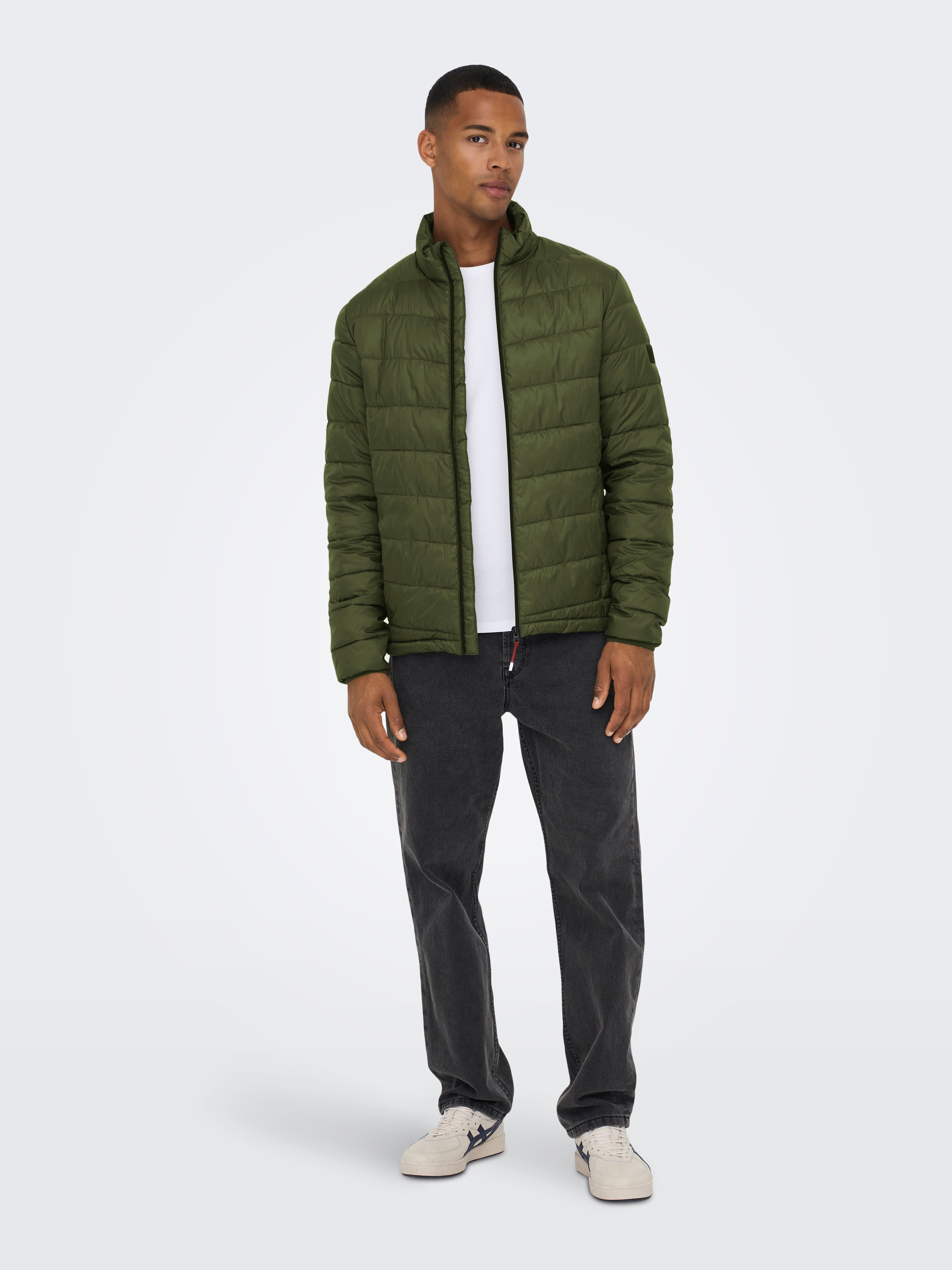 Olive green hot sale quilted jacket