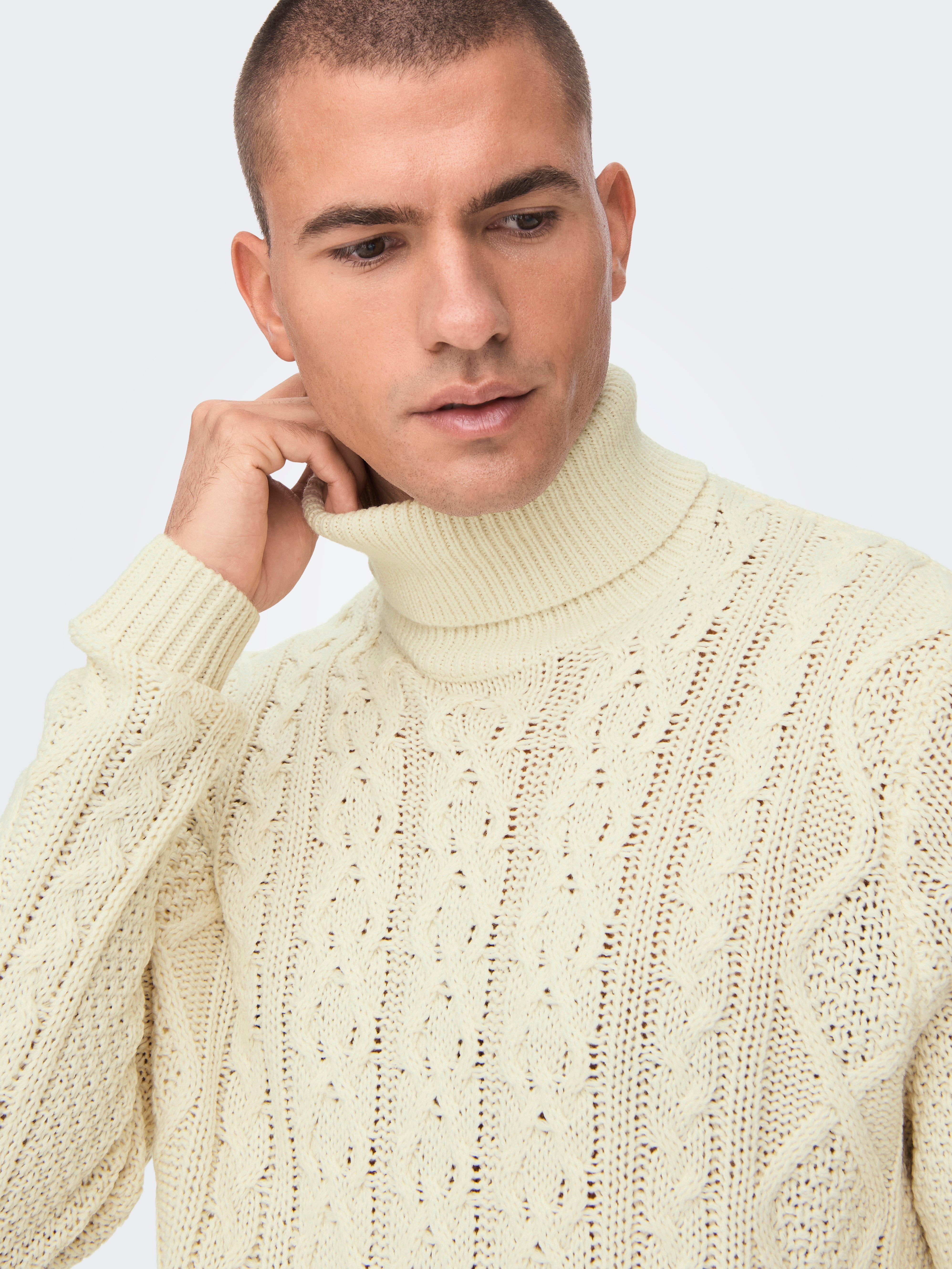 Mens tan 2024 roll neck jumper