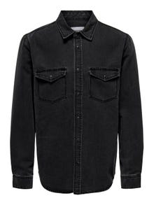 ONLY & SONS Denim shirt with chest pockets -Dark Grey Denim - 22023247