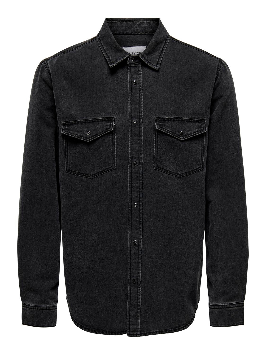 ONLY & SONS Denim shirt with chest pockets -Dark Grey Denim - 22023247