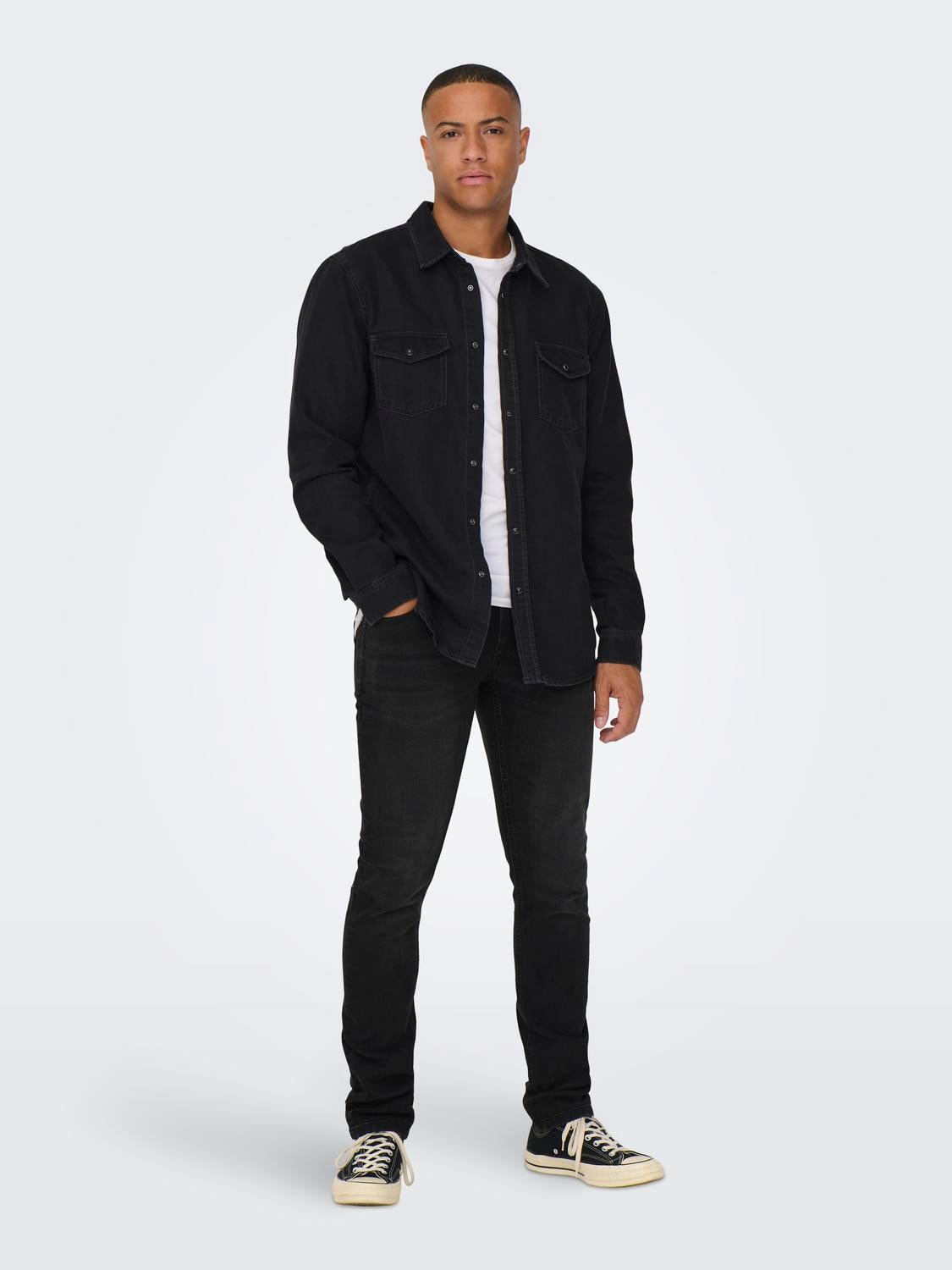 ONLY & SONS Normal passform Skjortkrage Skjorta -Dark Grey Denim - 22023247