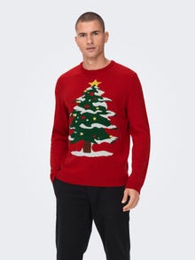 ONLY & SONS Christmas knitted pullover -Pompeian Red - 22023347