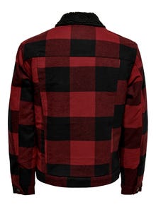 ONLY & SONS Checked shacket with teddy lining -Sun-Dried Tomato - 22023526