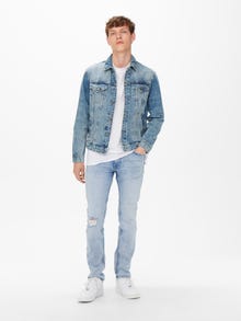 ONLY & SONS Jeans Slim Fit Taille moyenne Ourlé destroy -Blue Denim - 22023922