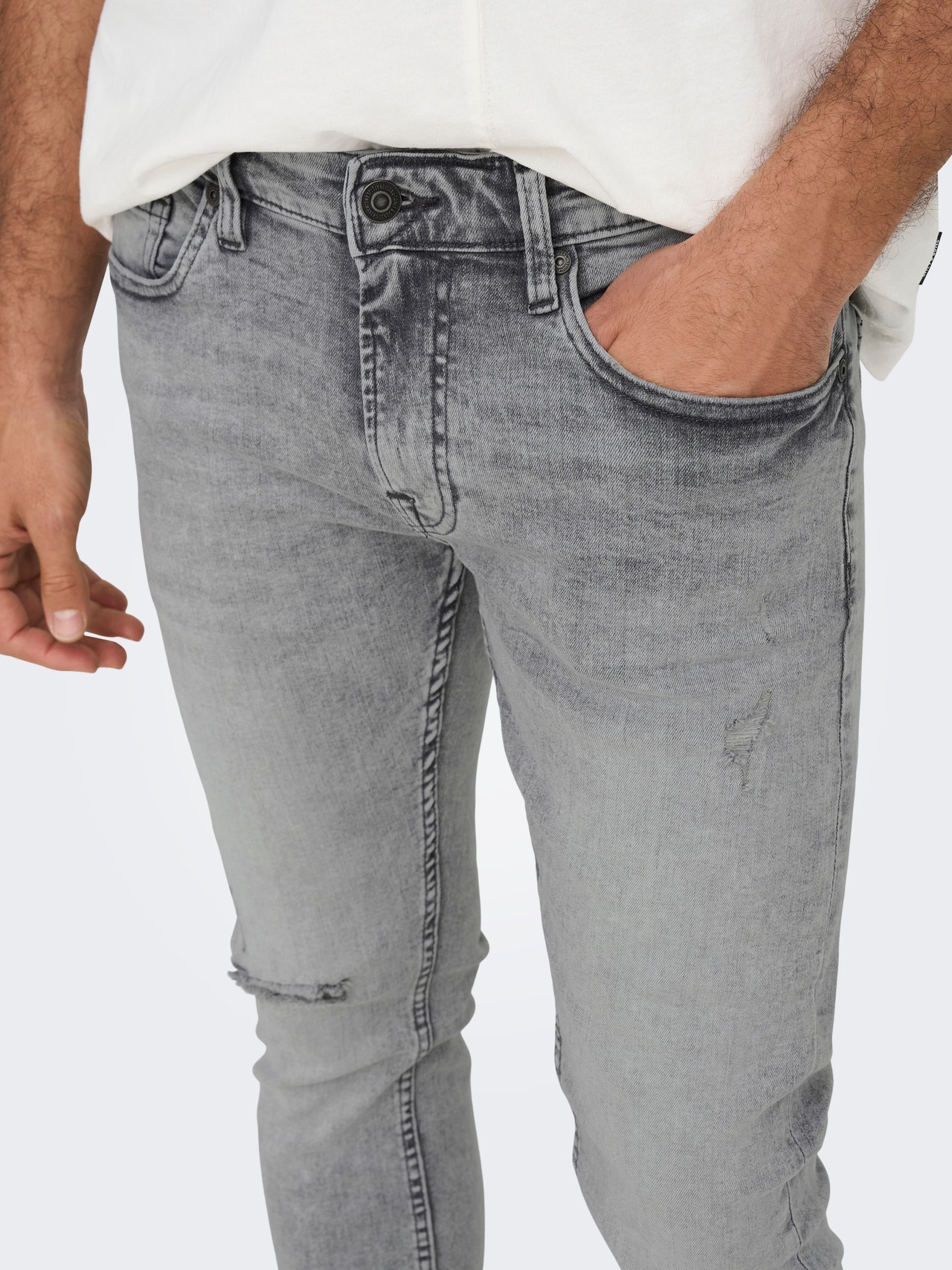 ONLY & SONS Skinny Fit Mittlere Taille Jeans -Grey Denim - 22023925