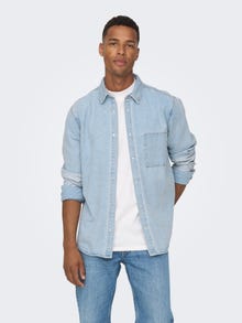 ONLY & SONS Normal geschnitten Hemdkragen Hemd -Light Blue Denim - 22023937