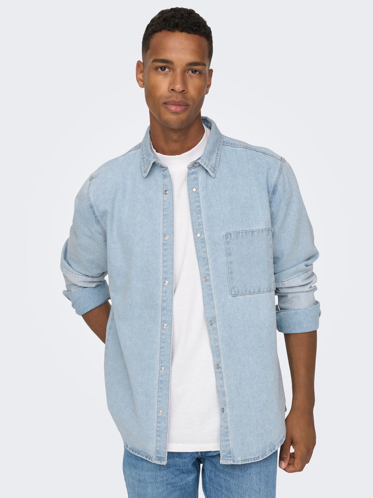 ONLY & SONS Camisas Corte standard Cuello de camisa -Light Blue Denim - 22023937