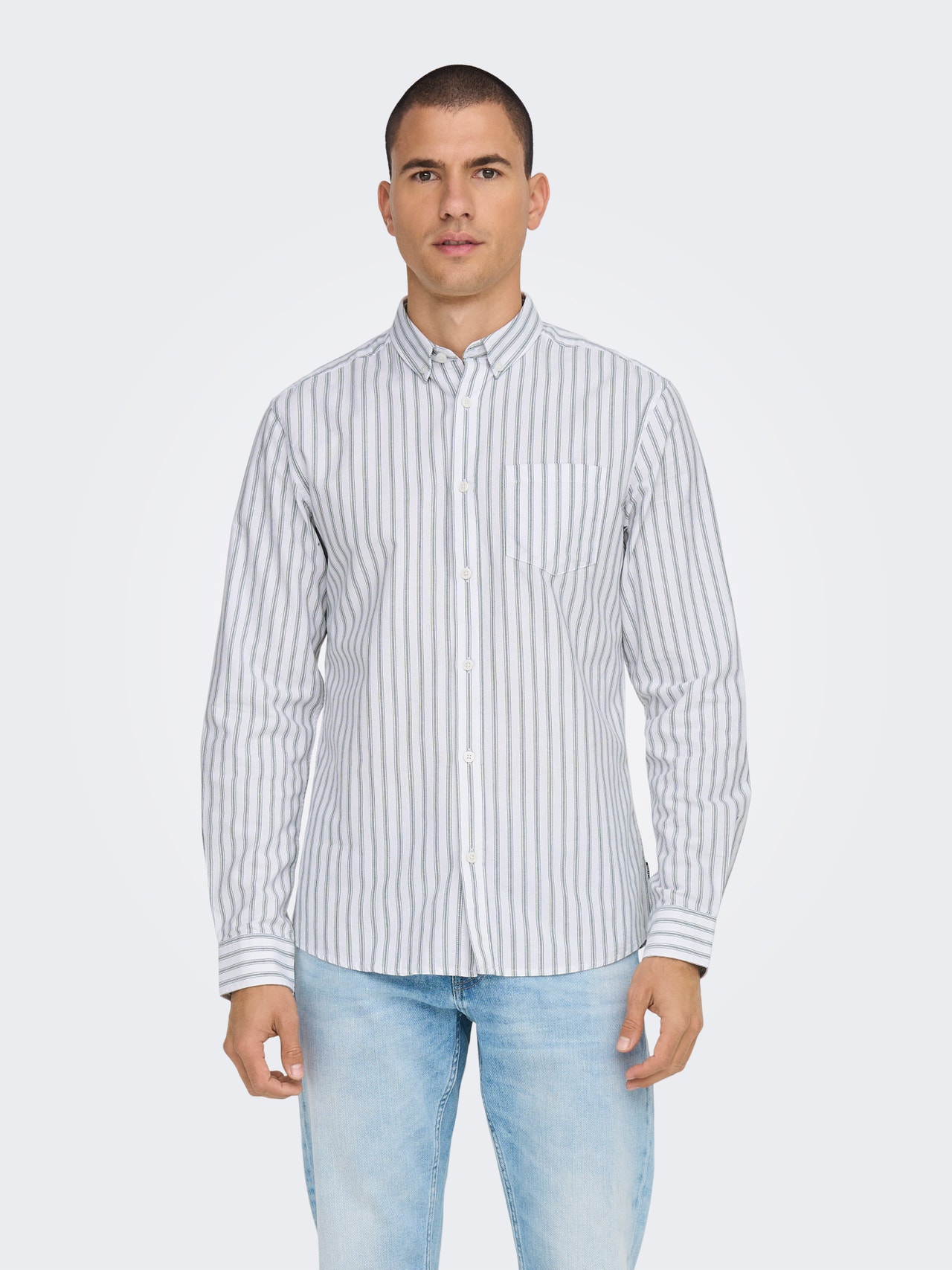 ONLY & SONS Slim Fit Striped shirt -Duck Green - 22023977