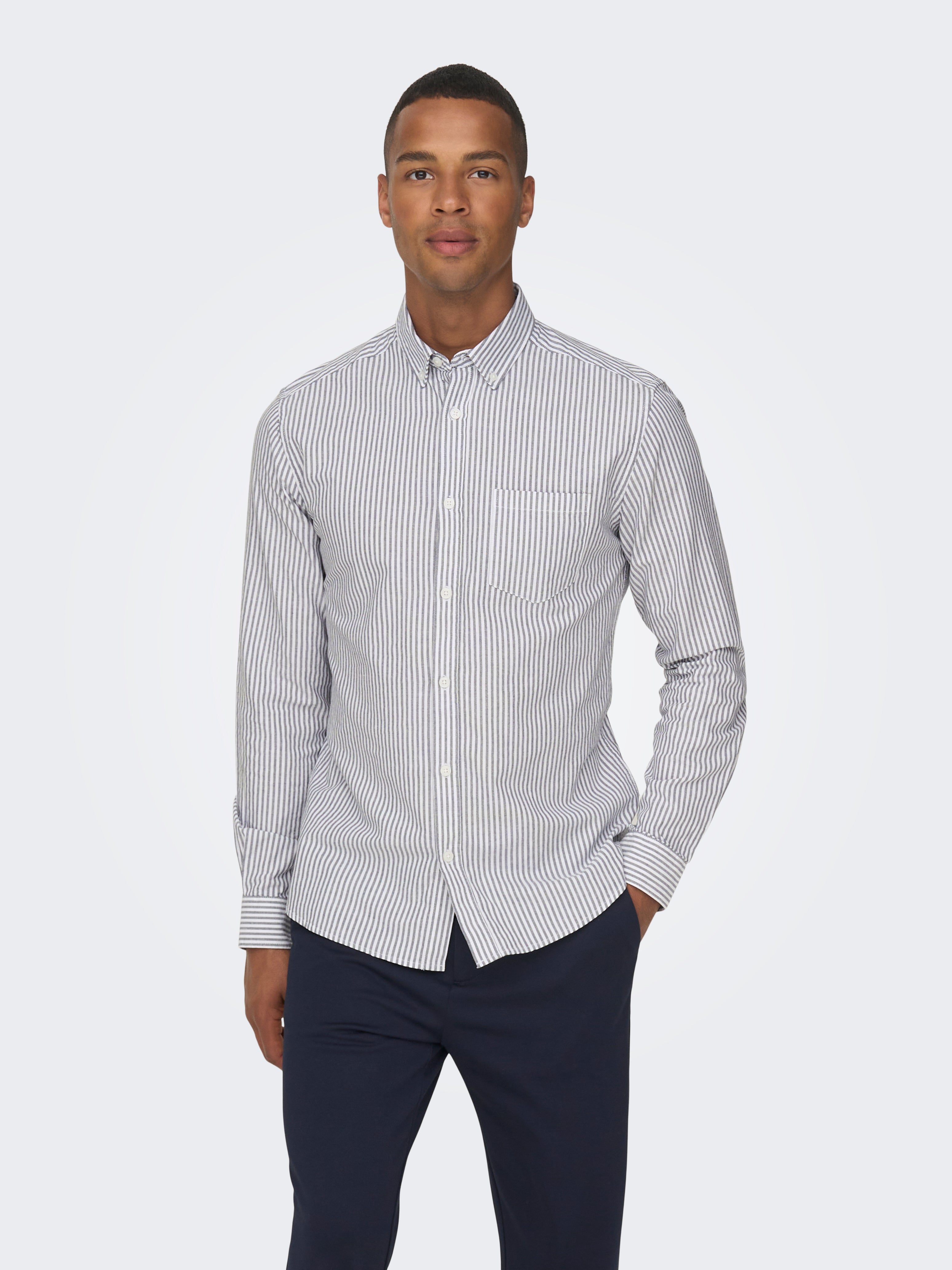 Slim Fit Button Down kraag Overhemd Donkerblauw ONLY SONS slim-fit-button-down-kraag-overhemd-donkerblauw-only-sons