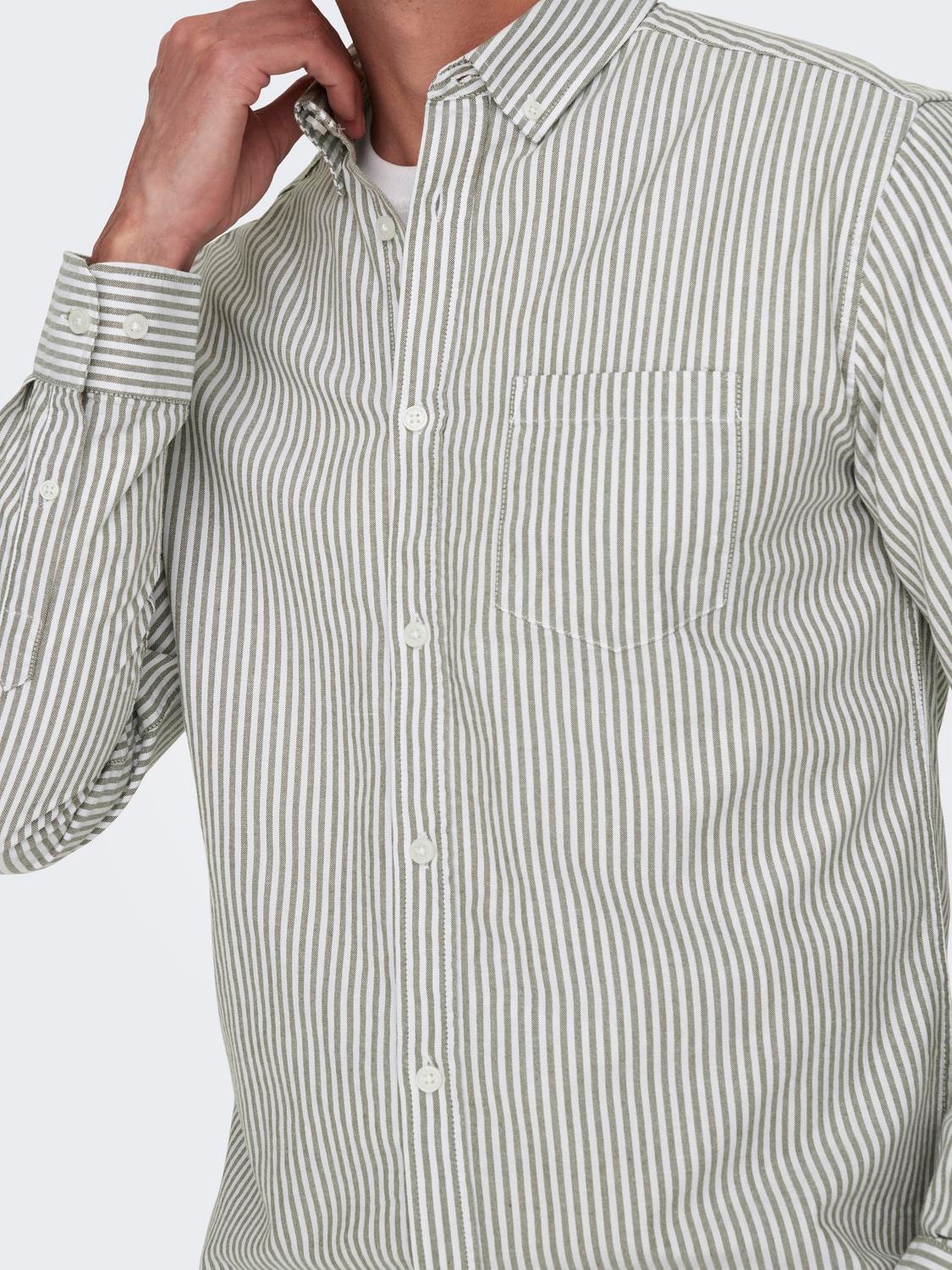 ONLY & SONS Slim Fit Striped shirt -Winter Moss - 22023977