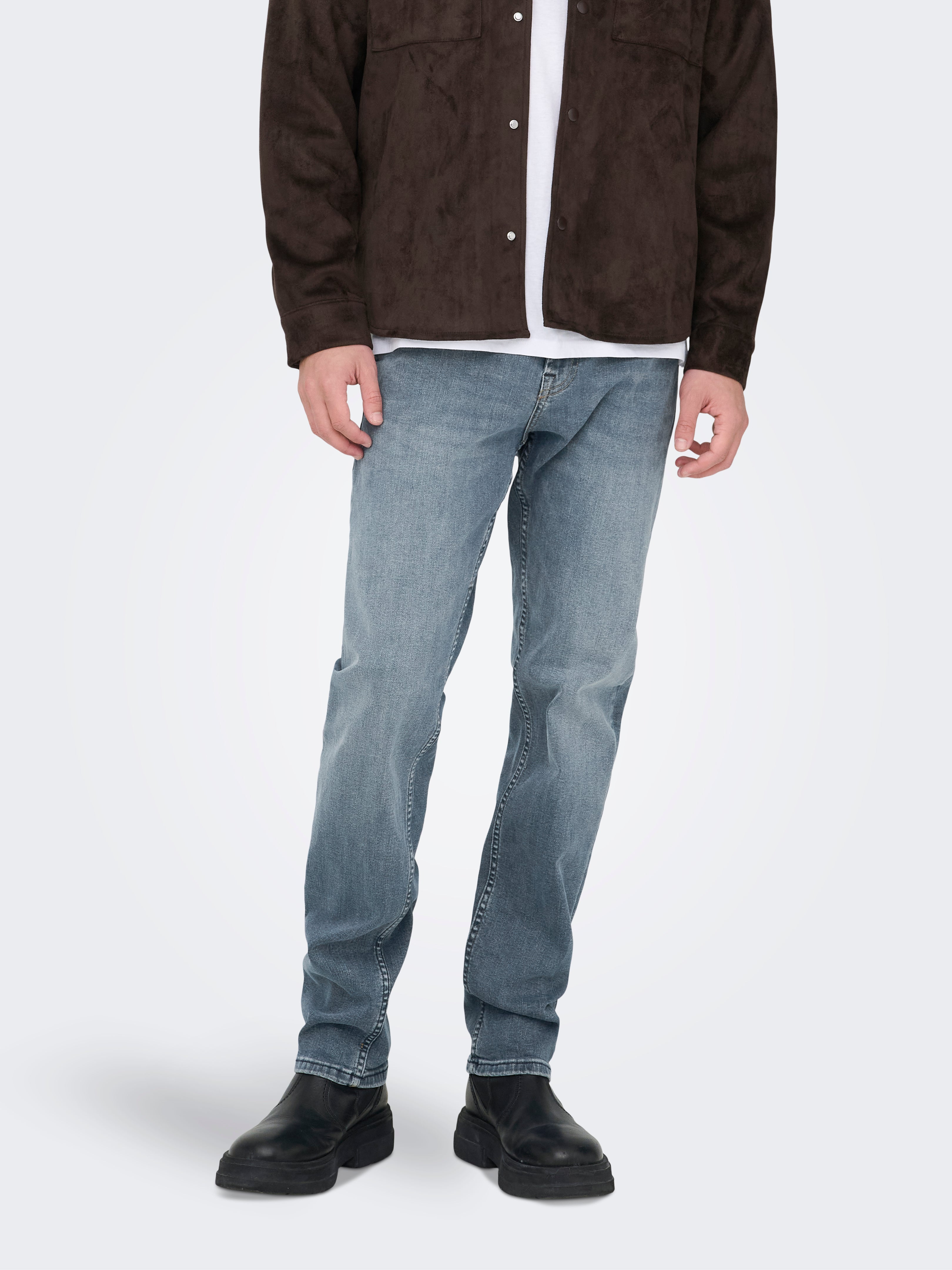 Only & Sons Heren Jeans ONSLOOM SLIM ZIP SWEAT GREY ST 7103 – Slim Fit Met Rits