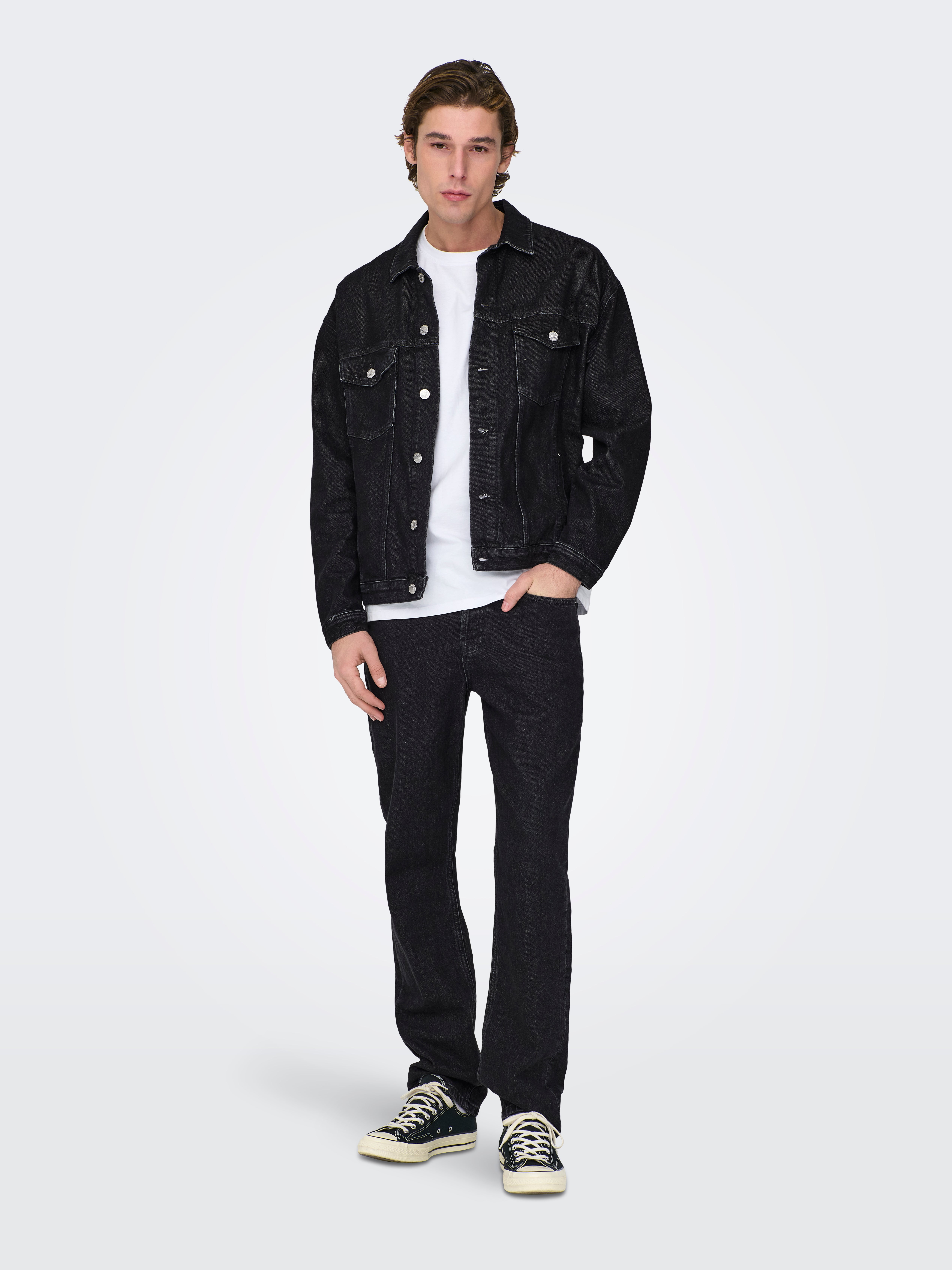 loose fit denim jacket | Black | ONLY & SONS®