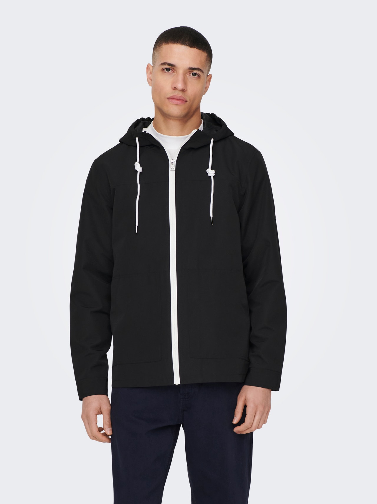 ONLY & SONS Hood with string regulation Jacket -Black - 22024156