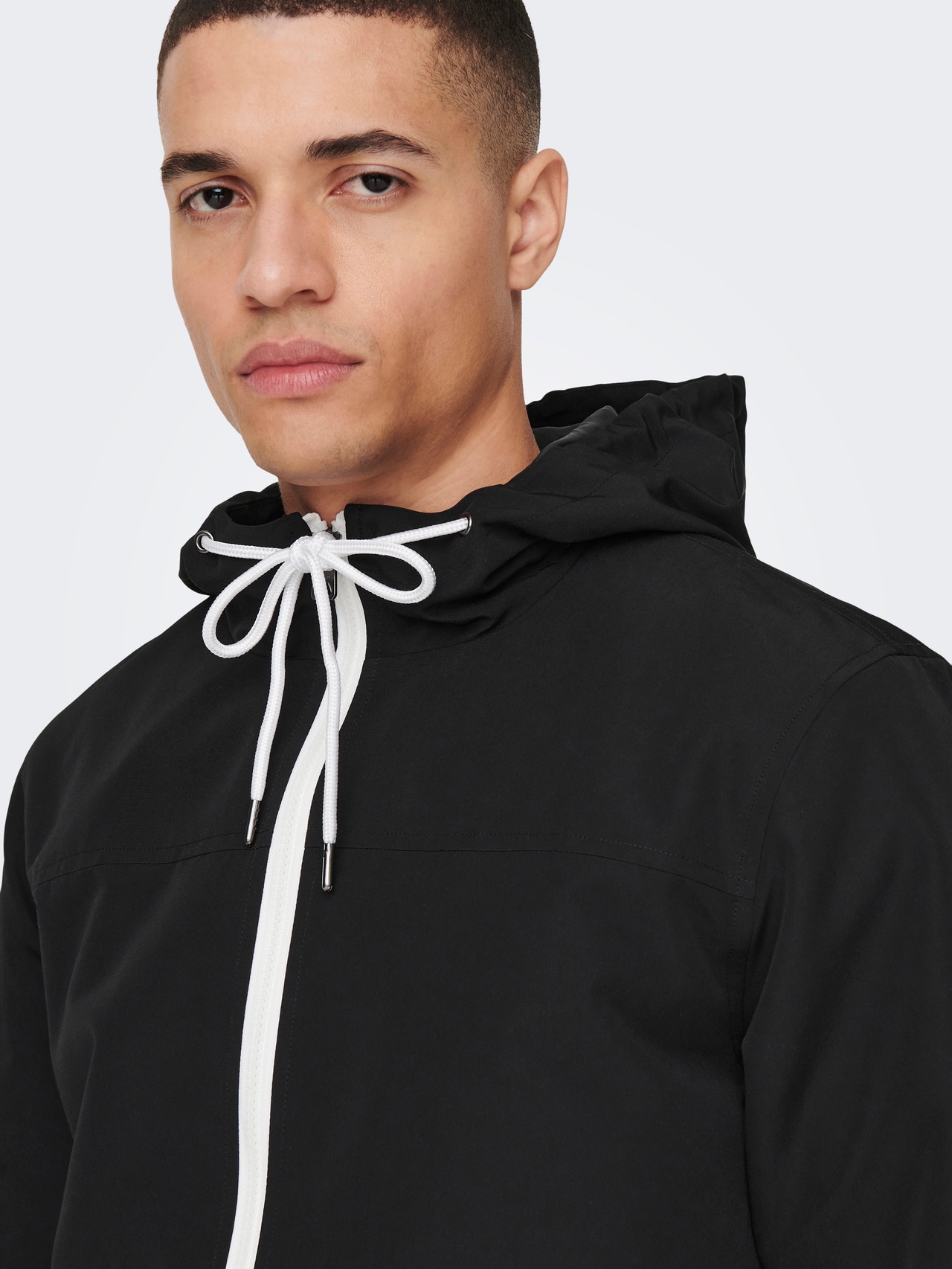 ONLY & SONS Hood with string regulation Jacket -Black - 22024156