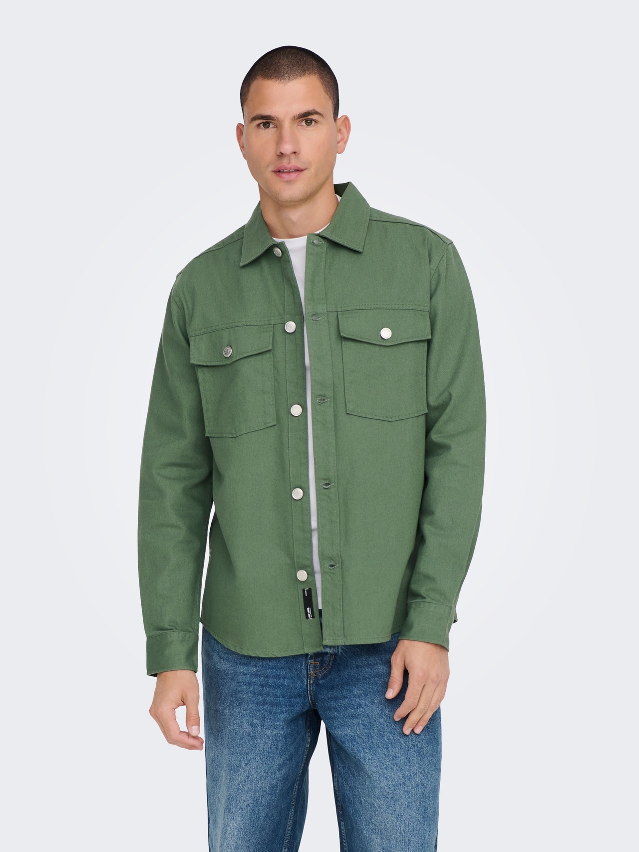 ONLY & SONS Loose Fit Solid color twill overshirt -Duck Green - 22024161