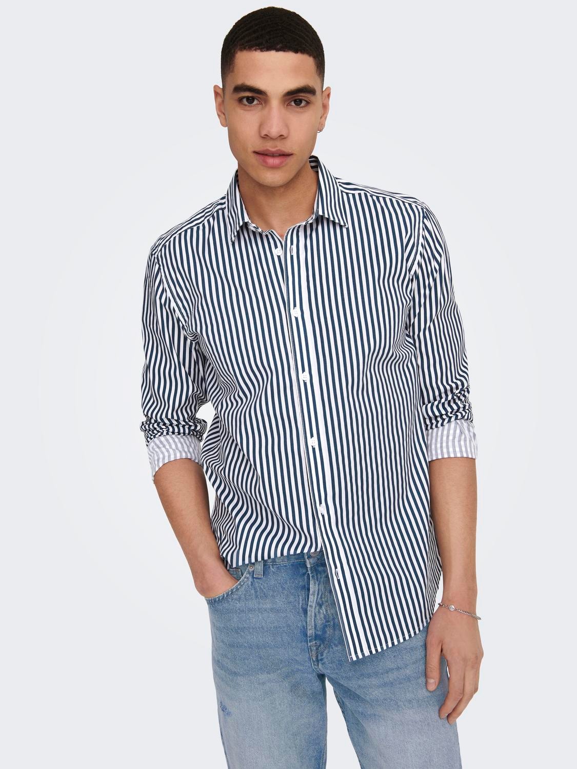ONLY & SONS Striped slim fit shirt -Insignia Blue - 22024165